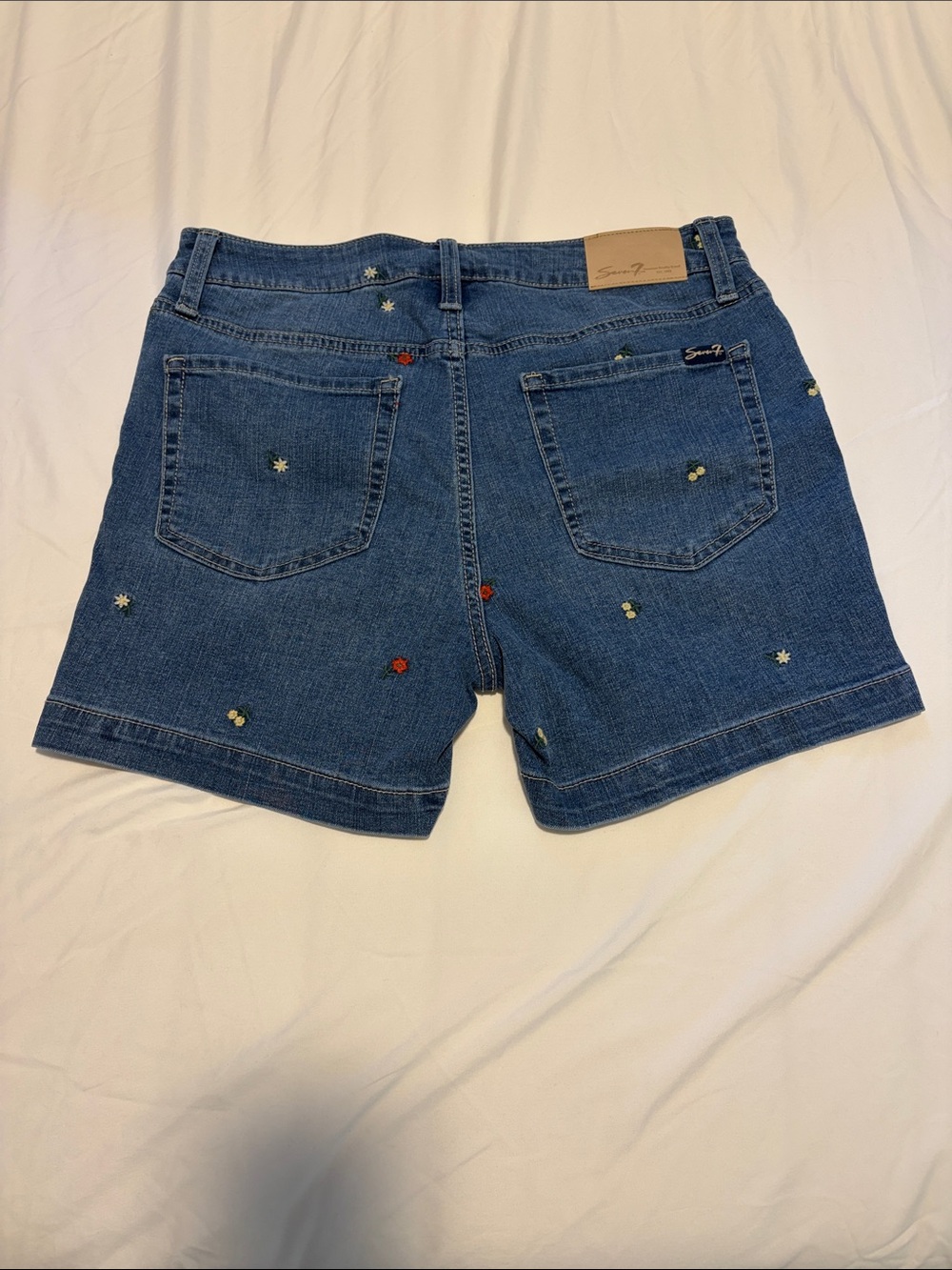 Seven7 Blue Denim Shorts with Embroidered Floral Accents - Picture 5 of 6